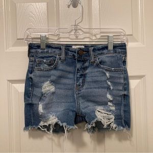 BKE High Rise Stretch Girls Denim Distressed Shorts Size 14